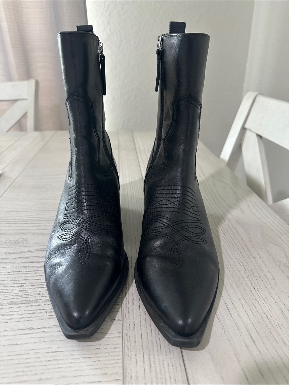 Steve Madden Black Pointed Western Ankle Boots